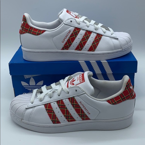 adidas Shoes - Adidas Originals Superstar "Plaid" White Red Skate
